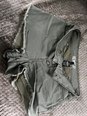 Rewash Olive Green Button-Front Distressed High-Rise Shorts